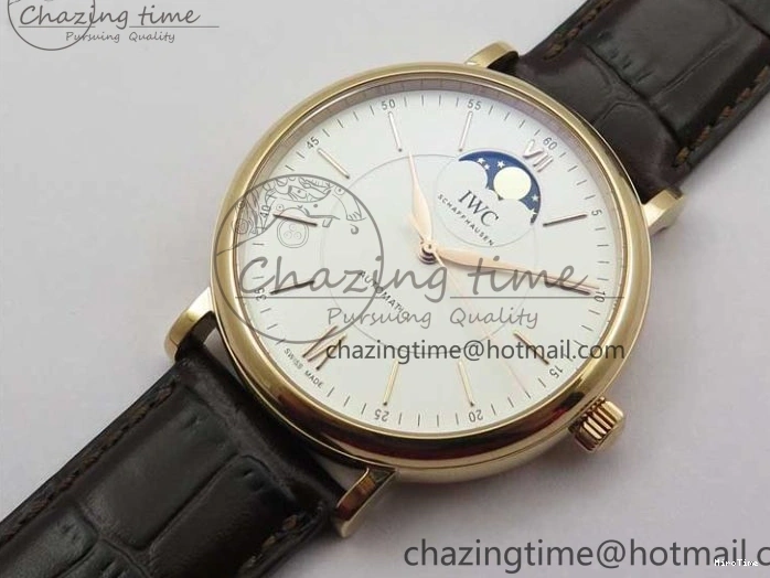 MIROTIME 0415 Stylish Portofino IW459402 RG MKS 1:1 Best Edition White Dial on Brown Leather Strap Miyota 7084